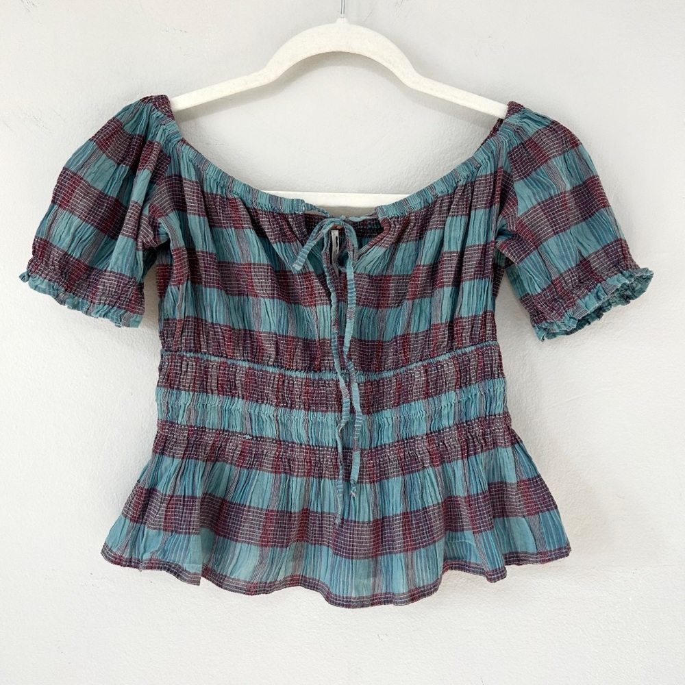 Free People VIVI Smocked Stripe Top cottage core prairie